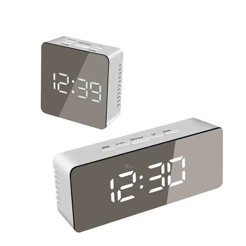 

4 color LED Mirror Alarm Clock Digital Snooze Table Clock Wake Up Light Electronic Large Time Temperature Display home