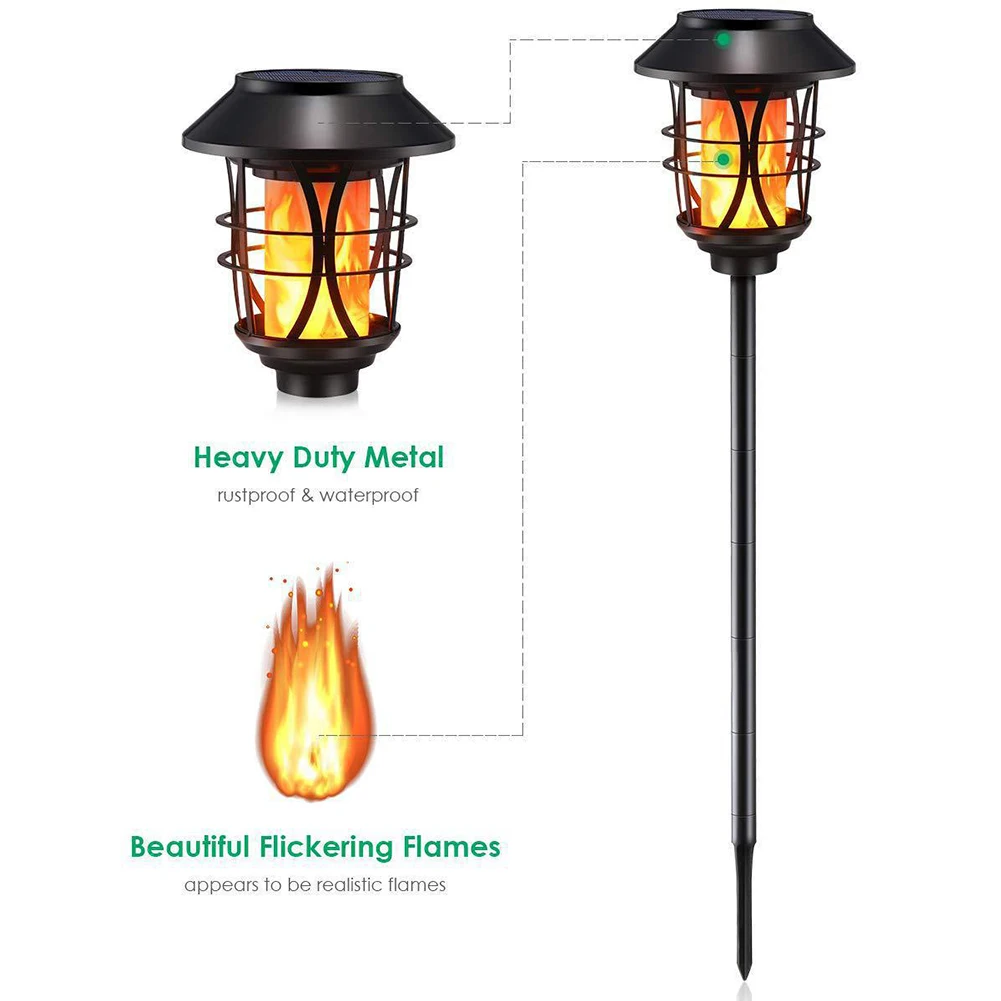 

Solar Powered Ground Waterproof Flame Lamp Adjustable Height Flickering Torch Shape Garden Yard Automatic Pathway Decorative Led