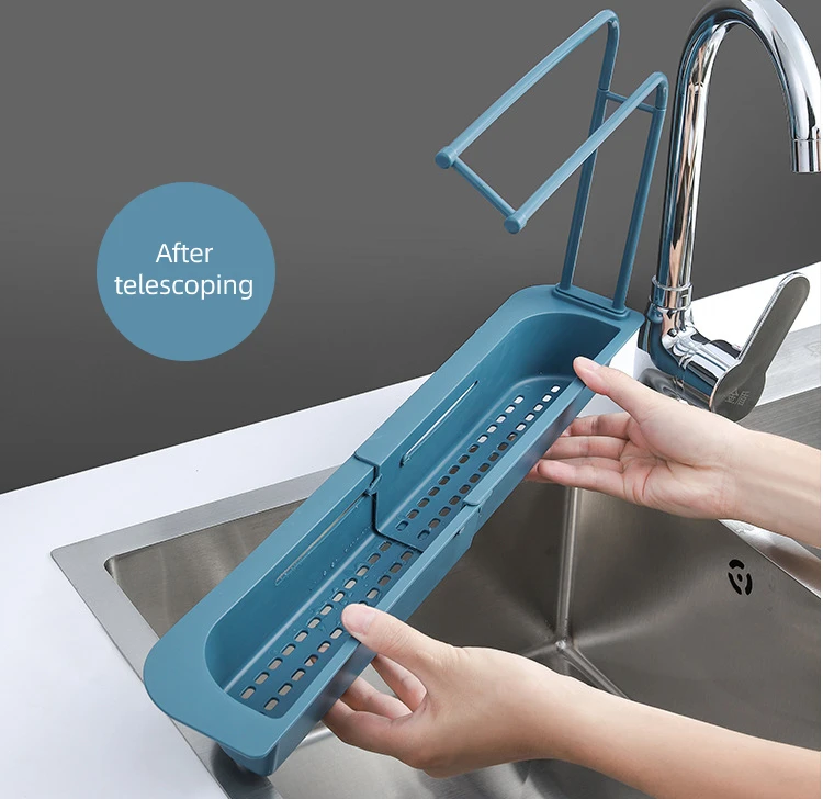 Telescopic Sink Storage Rack Kitchen Retractable Sink Drain Basket Adjustable Sink Organizer Kitchen Supplies Rag Brush Shelf