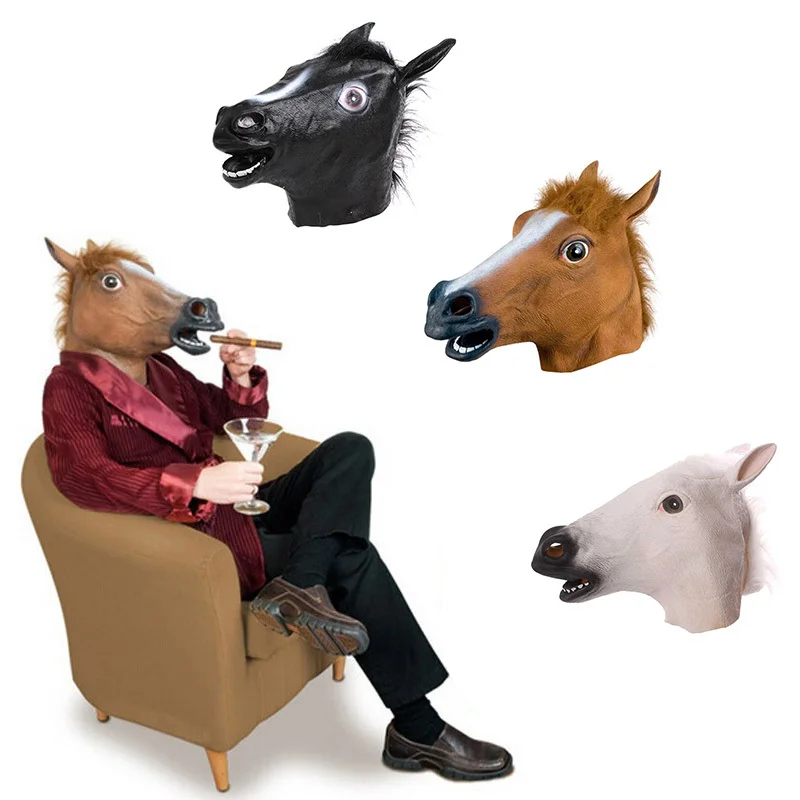 Horse Mask Halloween Cosplay Horse Head Mask Latex Creepy Animal Costume Theater Prank Crazy Party Hats Halloween Decor