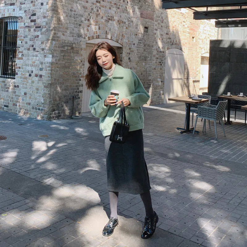 

ACZ Solid Color Slimming Mink Cashmere Coat 19 Autumn And Winter Korean-style New Style Women's Loose-Fit Padded Single-Breasted