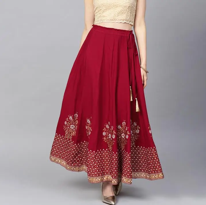 Женский костюм в этническом стиле Kurtas красная хлопковая юбка для танцев новинка
