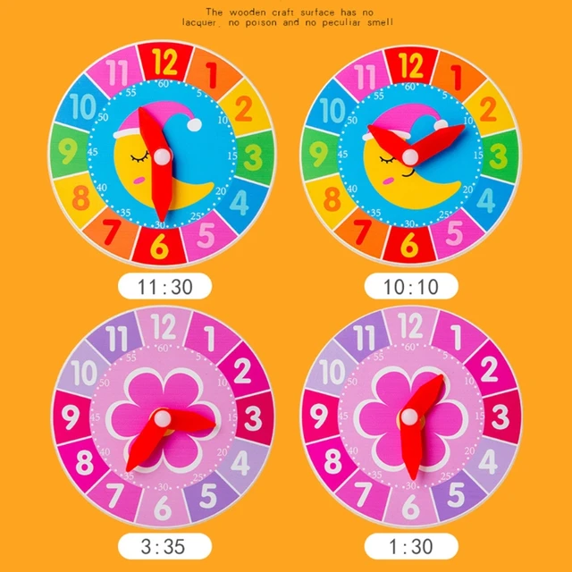 Wooden Shape Color Sorting Clock- Teaching Time Montessori Early Learning Educational Toy Gift for Toddler Baby Kids 3