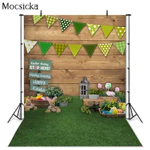 

Moscicka Easter Photography Backdrops Spring Photocall Board Lawn Bunny Green Banner Children Birthday Portrait Photo Background