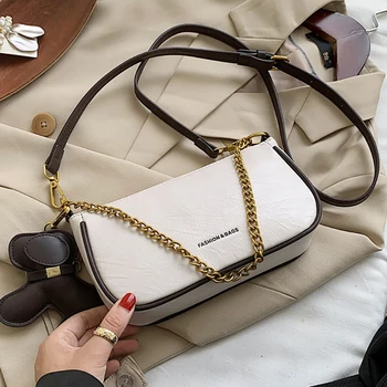 

2020 New Fashion Women's Bag PU Leather Small Zipper Girl Messenger Shoulder Bag Chain Baguette Lady Vintage Cute Cross Body Bag