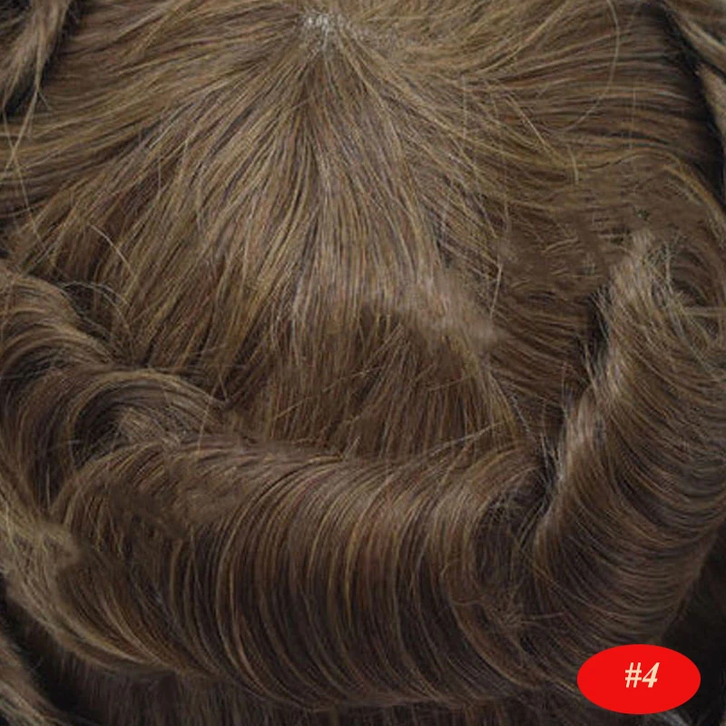 Мужские парик ситемы замены парик, заколки, заколки для волос, трессы, заколки, подойдет как для повседневной носки, так кружево со из тонкой искусственная(-ый) искусственной 8x10 естественные индийские натуральные человеческие волосы „ Remy ручной работы - Парик Цвет: 4