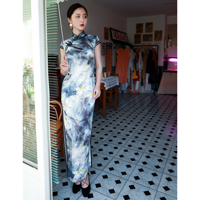 Женское традиционное платье Qipao с высоким разрезом пикантное вечернее цветочным