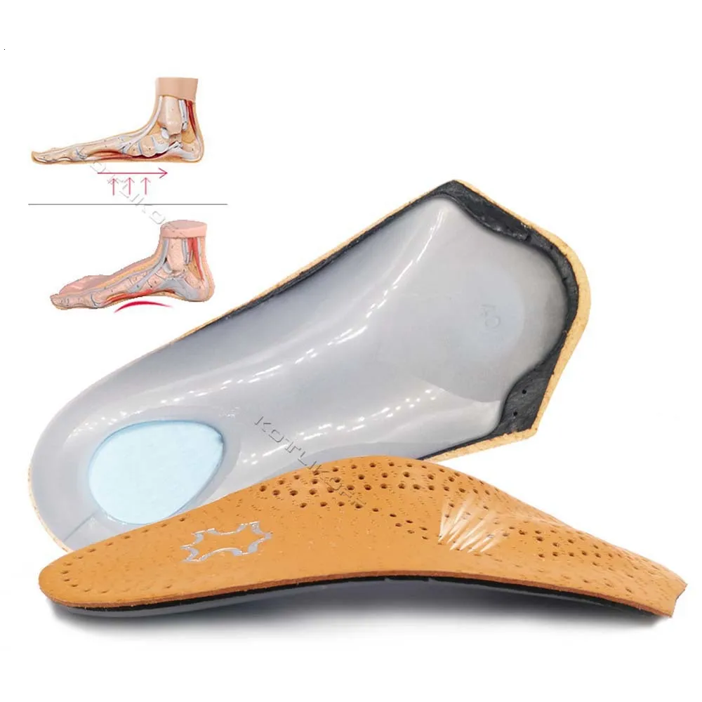 3/4 длина Кожаные ортопедические стельки для плоскостопия пятки подкладки для поддержки свода стопы половина ортопедические стельки обуви ноги забота о здоровье обуви колодки