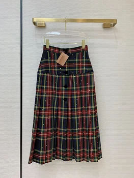

2020 Autumn New Red Plaid Skirt Women High Fashion Runway Skirts