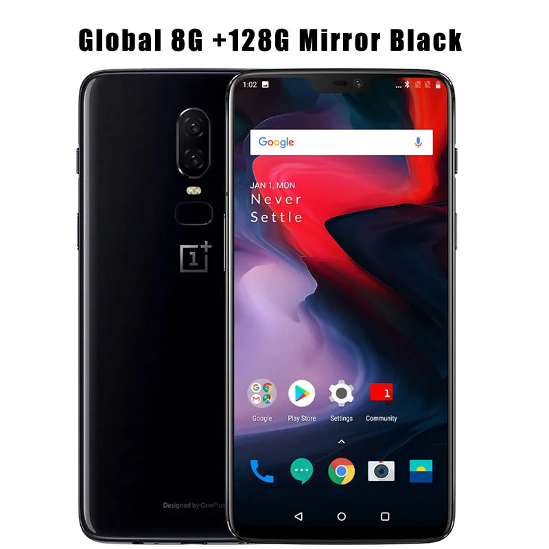 Мобильный телефон Oneplus 6 с глобальной прошивкой, 6,28 дюймов, 6G/8G ram, Восьмиядерный Android 8,1, разблокировка отпечатков пальцев, зарядка - Цвет: 8G 128G Mirror Black