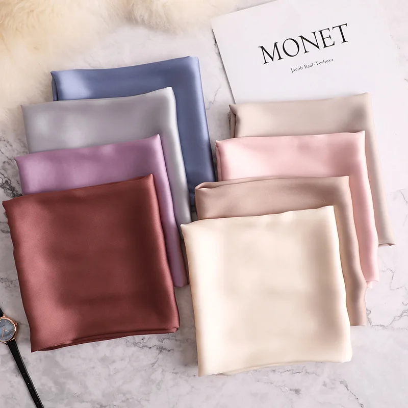 70*70cm New Square headscarf Spring summer women quality Solid color scarves lady Sunscreen silk beach shawl foulard bandanna |