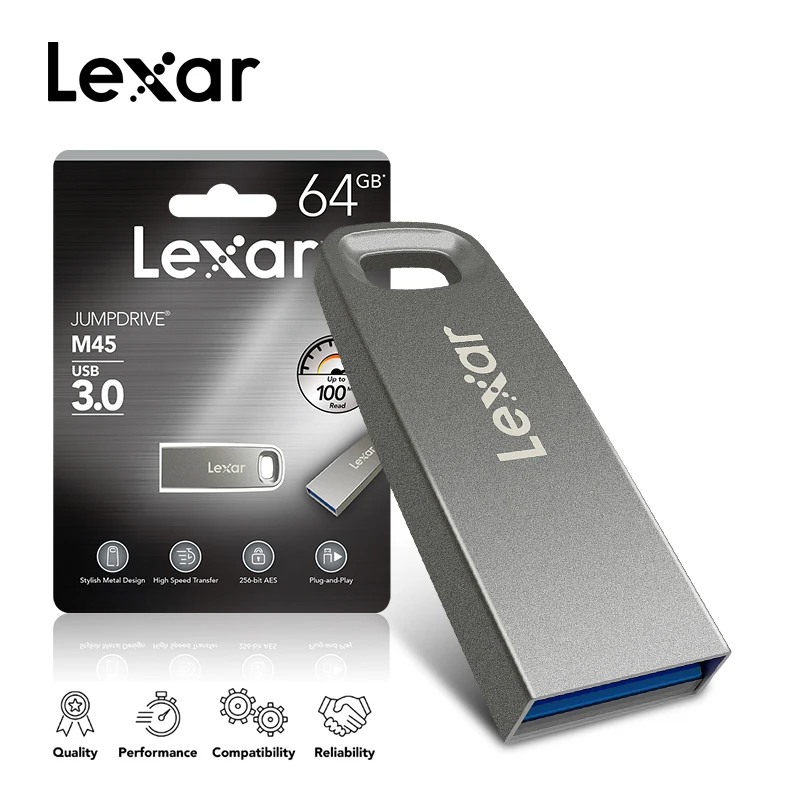 Lexar USB 3,0 M45 USB флэш-накопитель 32 Гб 64 Гб Высокое Скорость 100 МБ/с. металлический флэш-накопитель U Stick 128 ГБ usb-носитель Stick устройства хранения данных