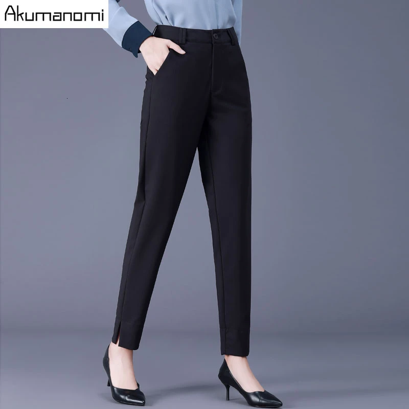 

Autumn Spring Full Length Pencil Pants Black Beige Insert Pocket Zipper Fly Women Trousers Panty Plus Size 4XL 3XL 2XL XL L M