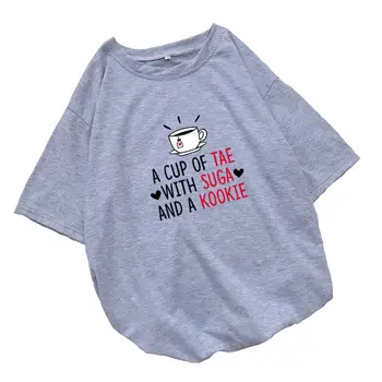 

A CUP OF TEA WITH SUGA AND A KOOKIE T-Shirts Women Harajuku Tumblr Tee Shirt Femme Summer Casual Kawaii Cute T Shirts Streetwear