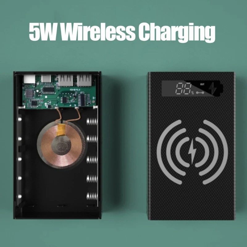 

Detachable LCD Display DIY 5x18650 Battery Case Power Bank Shell External Box without Battery Wireless Charging Box