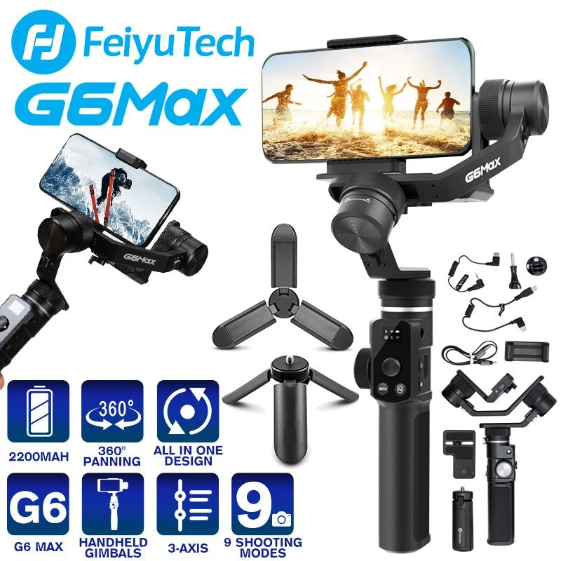 US $237.81 Feiyu G6 Max Handheld Gimbal Stabilizer 3Axis For Camera Smartphone Payload 1200g Multifunctional Portable VLOG Gimbal