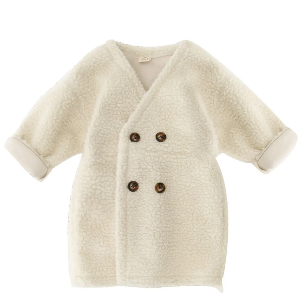 Детское двубортное пальто средней длины из овчины в Корейском стиле для девочек зимняя куртка для маленьких девочек теплое пальто плотная одежда
