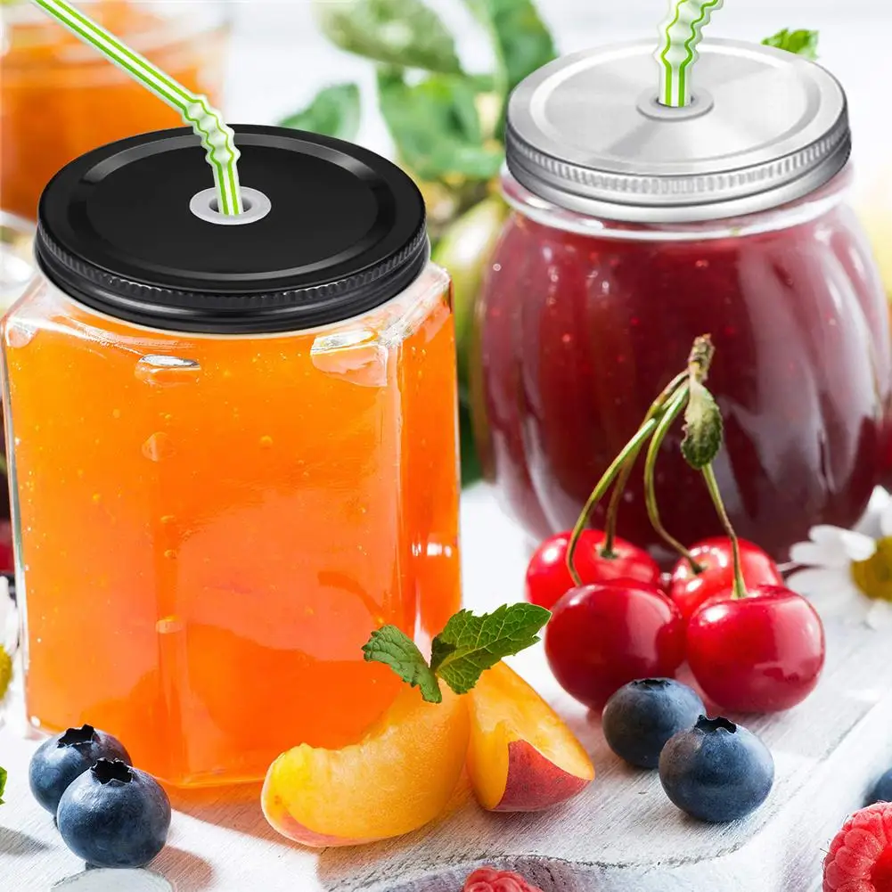 10pcs Mason Jar Lids Reusable Leak-Proof Seal Canning Jars Lid With Straw Hole Mason Jar Drinking Accessories