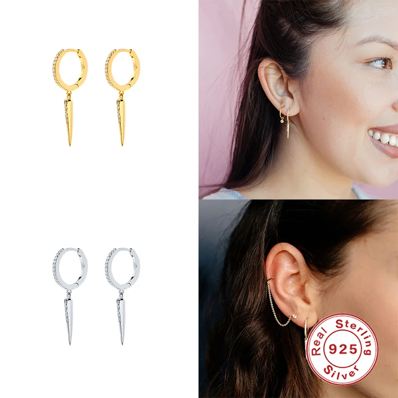 

Aide Fashion Round Rivets Zircon Stone Drop Earrings for Girls Wedding Earrings Cartilage 925 Sterling Silver Pendientes Jewelry