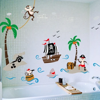 

Lovely Removable wallpaper Cute Monkey Pirate Wall Sticker Mural Kids Room environmental