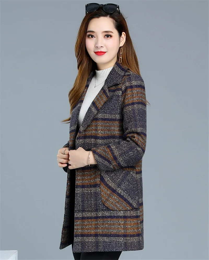 goose down coat Autumn Winter 2021 Middle-aged Woolen Coat Female Lattice Tops Women's Coat Loose Casual Thicken Wool Jackets Outerwear Ladies long black puffer coat