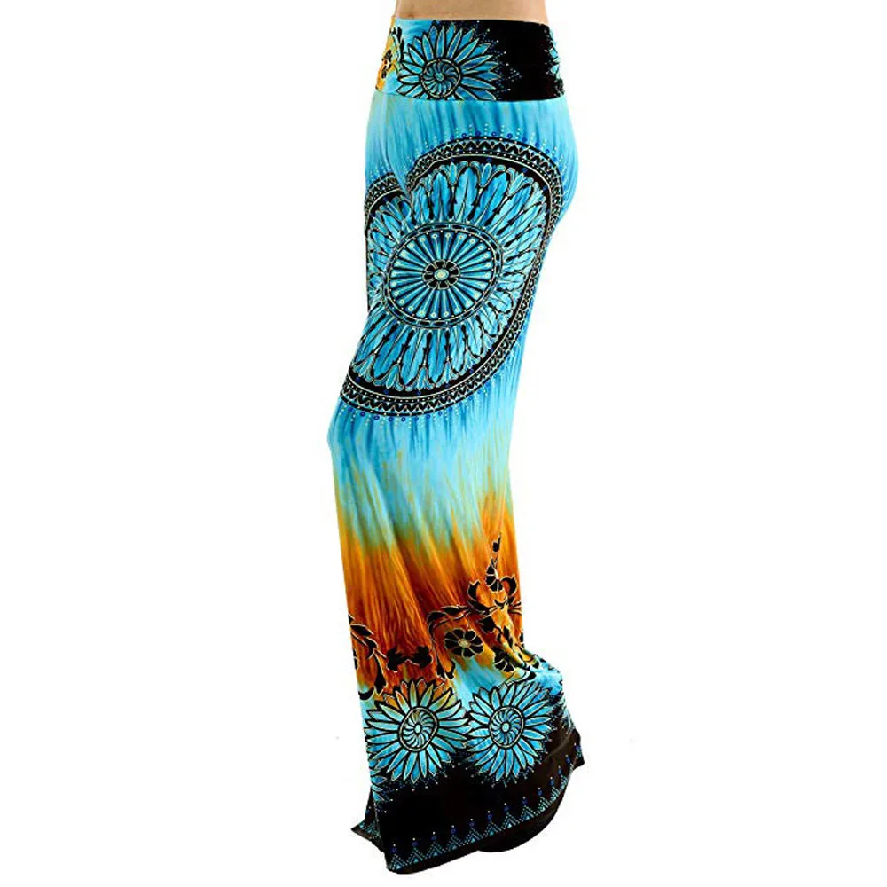 Wide Leg Pants Sexy Women High Waist Long Pants Casual Loose Print Stretchy Slim Wide Leg Palazzo Trousers Female Pants 8.21