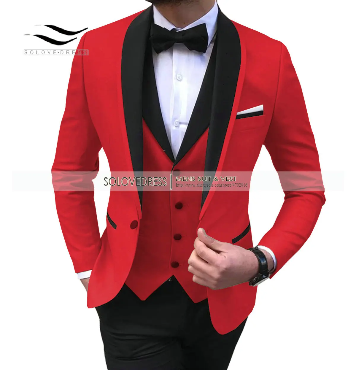 Mens 3 Pieces Party Slim Fit Suits Classic Design Shawl Lapel Tuxedos Prom Suit Blazer& Pants& Vest for Wedding