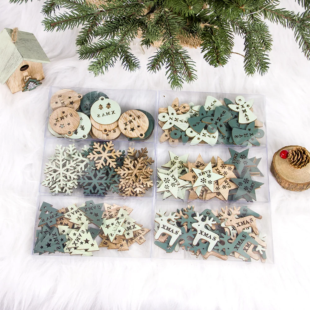 

24PCS Colorful Hollow Christmas Snowflakes Wooden Pendants for Xmas Tree Ornaments Christmas Party Home Decorations Kids Gift