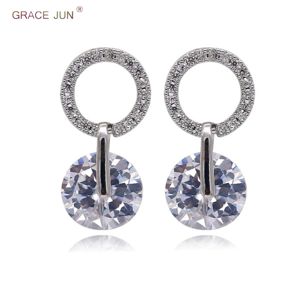 Бренд Grace Jun AAA кубический циркон круглой формы клипсы на серьги без пирсинга для женщин невесты свадебные великолепные серьги в форме подушки Новинка