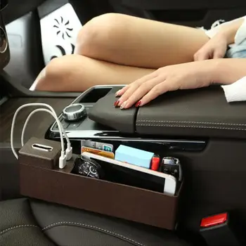 

Car Seat Gap Organizer Console Storage Box Auto Interior Stowing Tidying Accessories with Dual USB Charger Coin Collector