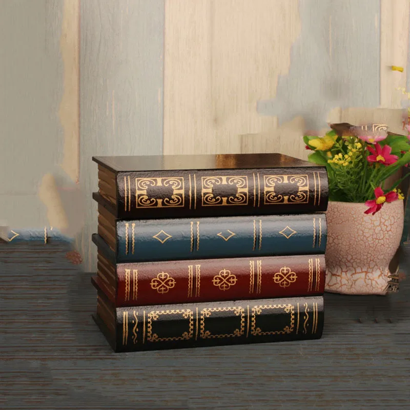 False Book Box Vintage Storage Props Book Jewelry Storage Packaging Study Book Ornaments Wooden Antique Classic Decorative