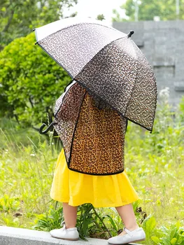 

Girls Semi-automatic Lightweight Leopard Translucent Umbrella Leopard Pattern Hooded Raincoat Cloak 90-140 Kid