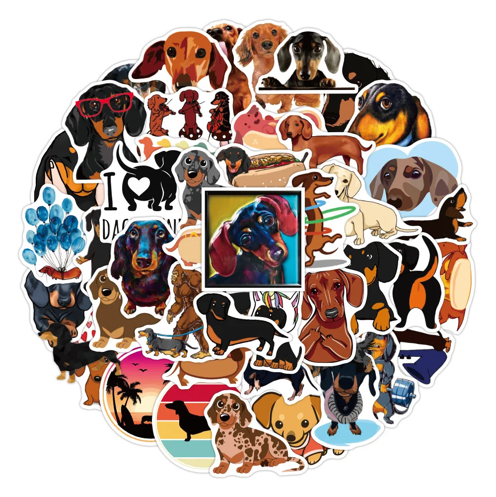 50pcs/set Cute Dachshund Dog Small Waterproof Wall Stickers for Bike Laptop Notebook Guitar