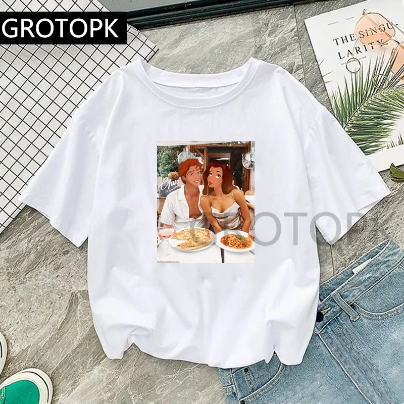 503925 GROTOPK/забавная Повседневная футболка для девочек с надписью «Love You», «Jasmine& Aladdin», хлопковая Футболка с круглым вырезом и принтом, повседневная женская футболка с коротким рукавом в стиле Харадзюку - Цвет: 503925
