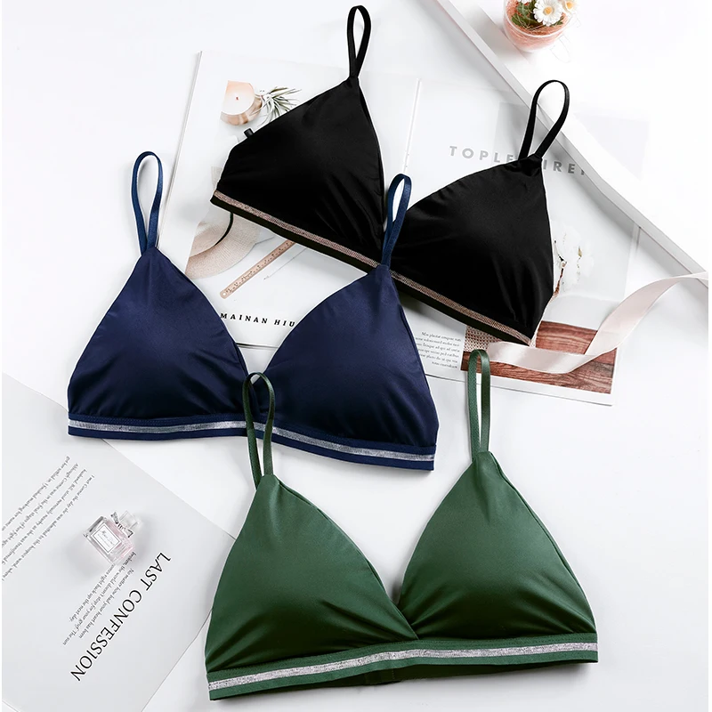 1set Women's Lingerie Bra Brief Sets Woman Bralette Active Bras Seamless Wire Free Ice Silk Bras Panties New Underwear BANNIROU