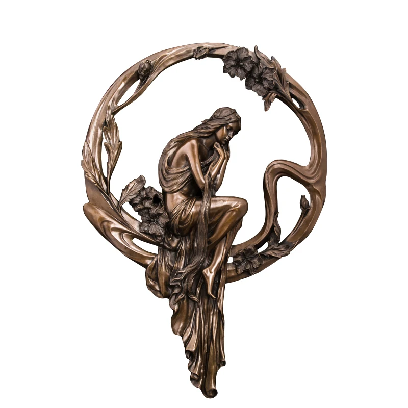 

Ivorique DS-144 Large-Pure-Bronze-Wall-Sculpture-with-Beautiful-Girl-Modern-Metal-Statue-Wall-Art-Vintage-Craft-Living-Decor