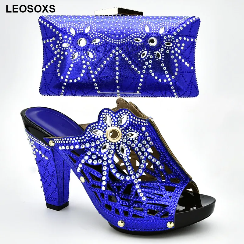

Latest Blue Color Italian Shoes with Matching Bag African Women Italian Shoes and Bag Set Nigerian Women Wedding Shoes and Bag