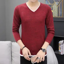 Свитер с v-образным вырезом мужской пуловер тонкий длинный рукав Весна и осень бежевый хаки светильник синий винный красный темно серый мужской свитер s