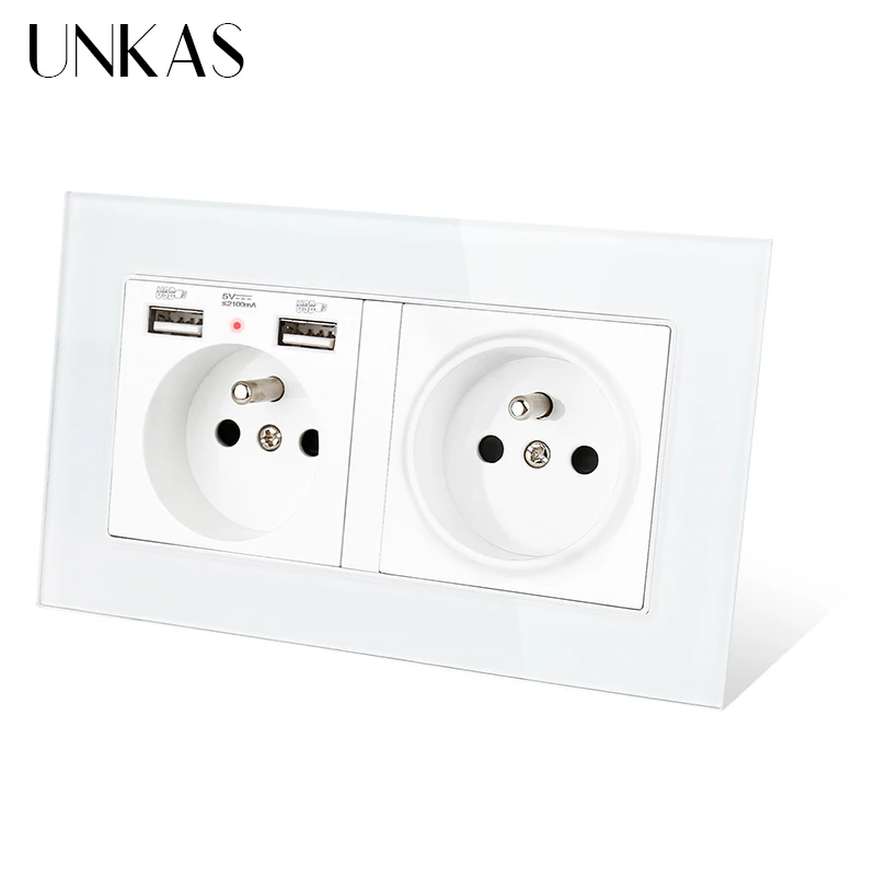 UNKAS двойная французская стандартная настенная розетка с двумя USB портами 146 мм * 86