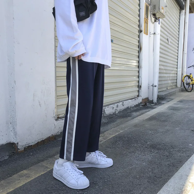Autumn New Sports Pants Men Fashion Contrast Color Casual Drawstring Straight Pants Man Streetwear Loose Joggers Track Pants