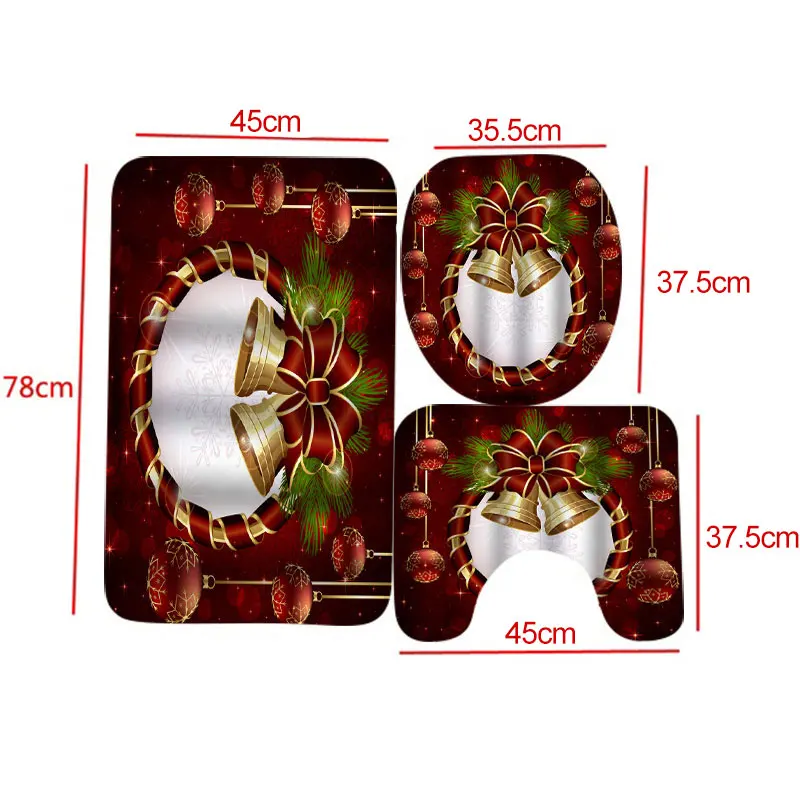 Christmas Printed Bath Screen Shower Curtain Waterproof Anti Slip Bath Curtain Four-piece Toilet Cushion Set Bath Floor Cushion