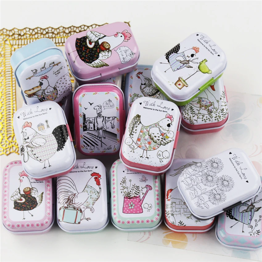 32 Piece/lot Exquisite With Diamond Flower Small Tin Box Portable Girl Favor Purple Grass Paste Gum Iron Box House Collectables