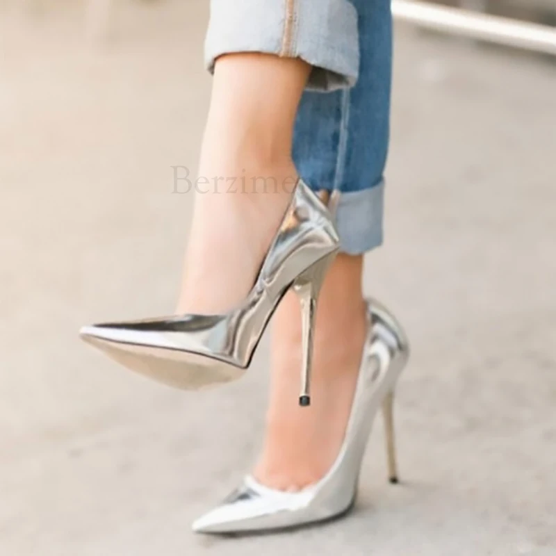 silver metallic heels