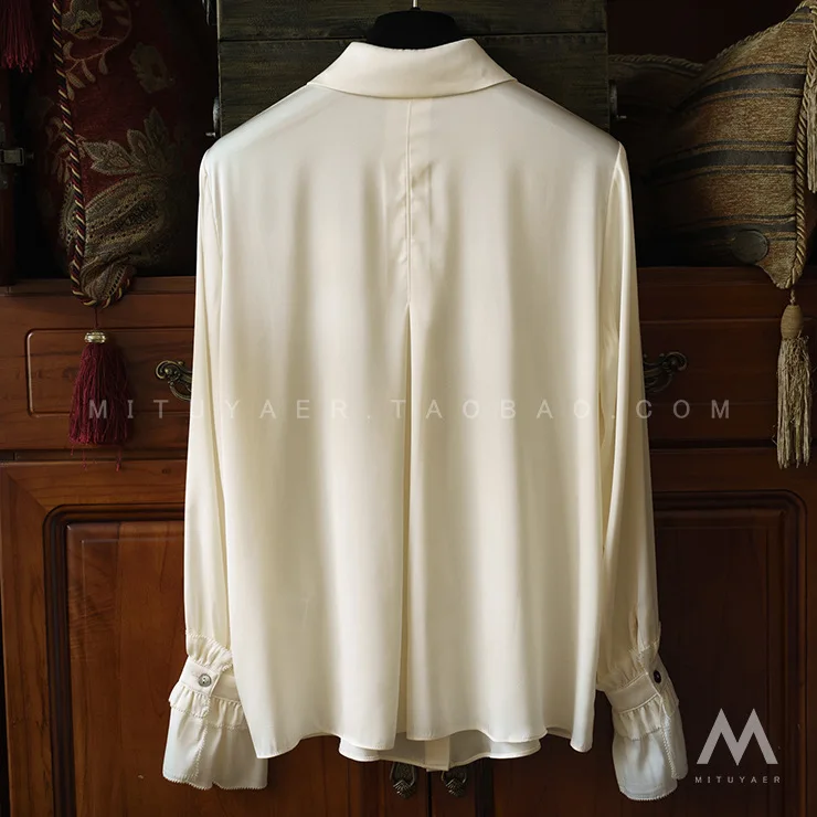Apricot Chiffon Ladies Blouse Contrast Bow Tie
