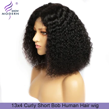 

Modern Show Hair 13*4 Short Bob Curly Human Hair Wigs Brazilian Lace Front Human Hair Wig For Black Women High Radio 8-14 Remy