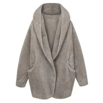 

Women Autumn Winter Fashion Casual Concise Solid Color Cloak Simple Hooded Plush Thick Lamb Cape Coat