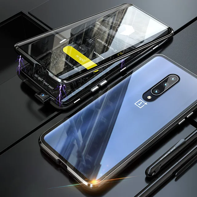 Полный корпус защитный чехол для телефона для Oneplus 7 Pro Чехол Магнитный чехол s для One Plus 7 Pro Чехол передняя+ Задняя стеклянная крышка чехол - Цвет: For Black