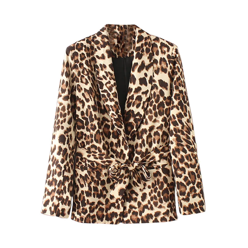 Leopard Модный костюм с леопардовым принтом, Женский блейзер с бантом и поясом, длинный рукав, офисный Женский блейзер, женская верхняя одежда, приталенная куртка с животным принтом - Цвет: Leopard