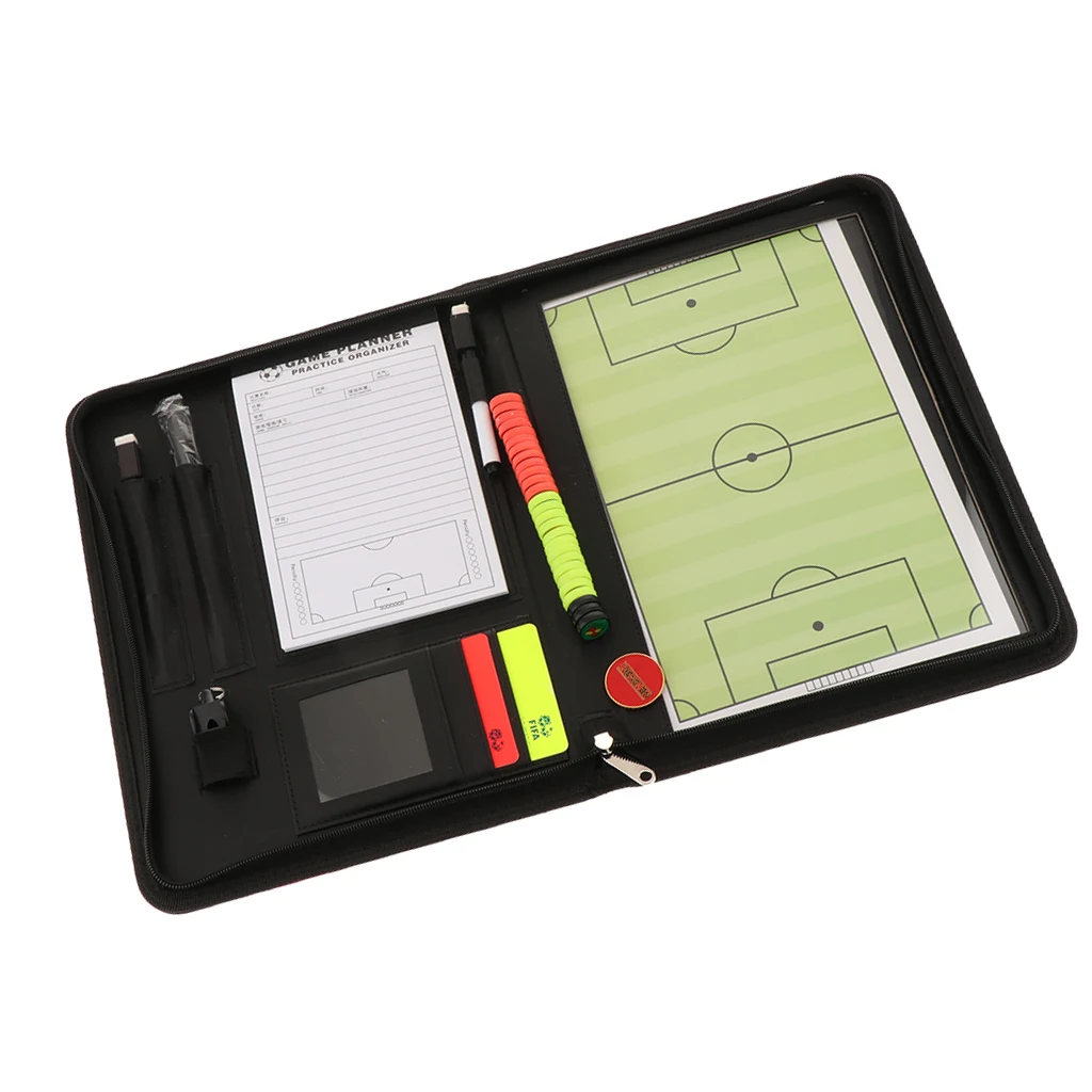 Soccer Coaching Coaches Board Referee Scorecard Zipper Case Holder Yellow Red Warning Card Wallet Whistle  Coin