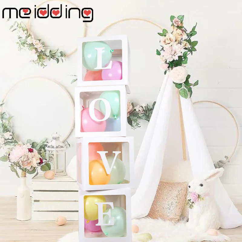 

4 pcs Wedding Decorations LOVE Transparent Box BABY LOVE Storage Balloon Box Kids Baby Shower Boy Girl Gift Decorations Box